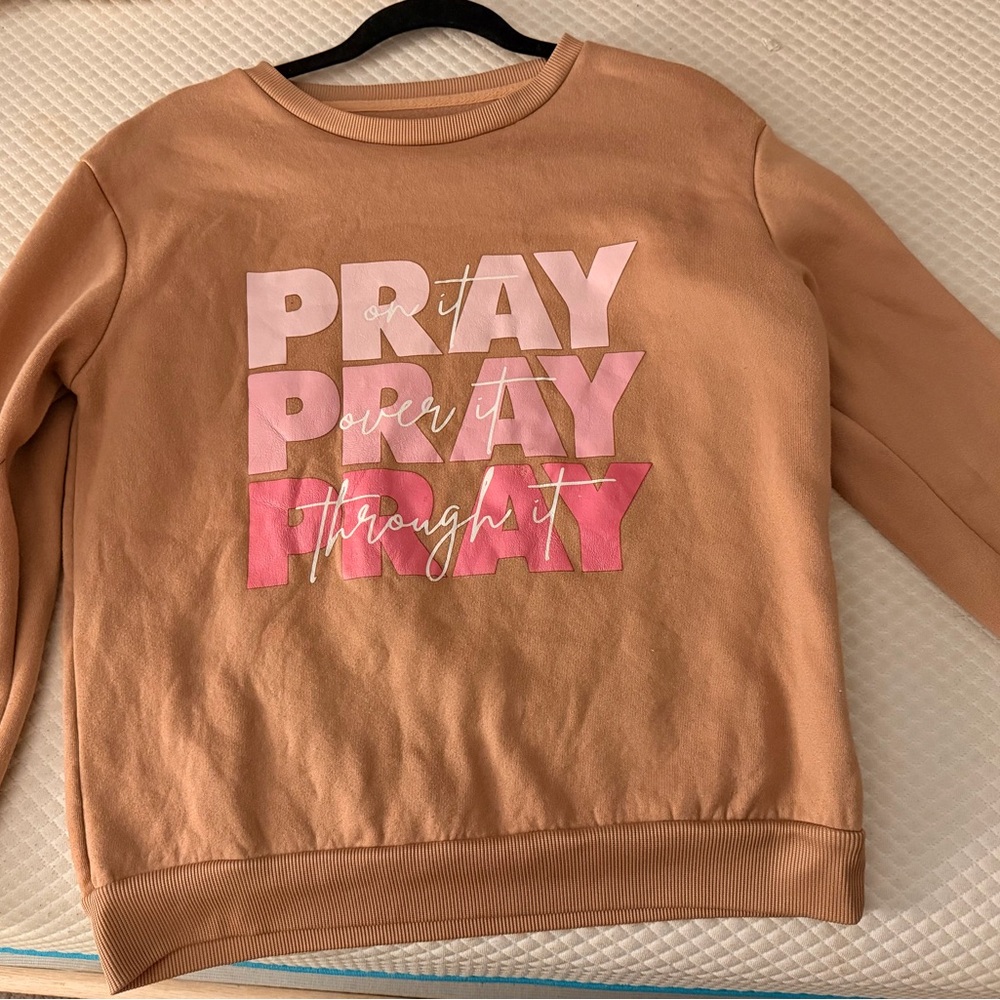 SHEIN Tan Sweatshirt with Pink Graphic